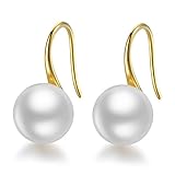 Orecchini da donna in argento 925 AAA, perle d acqua dolce, orecchini a gancio, a forma di goccia d acqua dolce e Oro giallo, cod. PEARL-EARRINGS-001