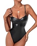 Lingerie da Donna Intima del Merletto Mesh Biancheria Hollow Babydoll Trasparente Vestaglia Mesh Scollo a V Prospettiva Pigiama Biancheria Intima di Un Pezzo teddy babydoll(Nero-Pelle verniciata)