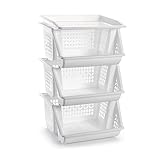 Virsus Scaffale a 3 ripiani per verdura 3601, misura 36x29x63 cm, privo di BPA, 3 cestelli impilabili con vassoio portaoggetti, scaffale per frutta, verdura, cucina, cantina, dispensa (Bianco)