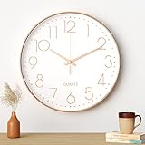 Uootach Orologio da Parete, 30 cm (12 pollici) Movimento al quarzo, design minimalista moderno (Bianchi Caratteri Oro)