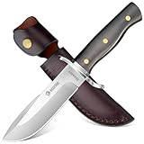 NedFoss HUNTER Coltello da caccia, 11,4 cm, in acciaio D2, 42a, conforme con elegante manico in legno, coltello affilato per esterni con fondina, coltello bowie, in confezione regalo per bushcraft,