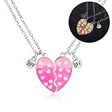 Pwsap Collane Magnetiche Uniche BFF con Luminoso, Collane a Catena con Ciondolo Cuore Best Friends, Collana Incandescente, Amicizia Gioielli Regali per Ragazze Amici Madre Sorelle, Rosa