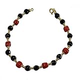 Bracciale in argento 925 con palline corallo rosso naturale e onice nero gioiello artigianale unico made in italy