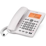 SPC Office ID 2 - Telefono fisso con display illuminato, 4 memorie dirette e 10 indirette, 2 livelli di suoneria, ID chiamante, segnale luminoso, vivavoce, da tavolo o a parete - Bianco