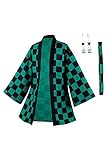 Taeyue Anime Kamado Tanjirou Cosplay Costume Halloween Carnevale Cosplay Cappotto Suit Kimono Giacca Uomini, Verde, S