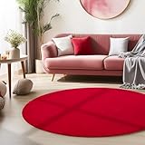 HomebyHome Tappeto Rotondo per Soggiorno 160 cm Rosso Lavabile, Pelo Corto, Monocromatico, Design Moderno - Tappeto Lavabile Antiscivolo Extra Morbido e Fluffy per Cucina e Camera da Letto