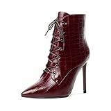 EDEFS Stivali Donna Invernali Classiche A Punta Stivaletti Zip con Tacco Stiletto Autunno Inverno Scarpe Burgundy EU40