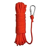 BeGrit Corda Galleggiante Multifunzione Paracord 5m ø 6mm Corda di Sopravvivenza con Moschettone con Ghiera a D in Alluminio per Barca da Campeggio Tenda Sport Fune Outdoor Arancione