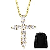 Herdear Collana con Croce di Diamanti Placcata in Oro Bianco Ciondolo a Croce con Strass Catena con Croce di Cristallo per Donna Uomo Fidanzamento Battesimo Gioielli Regali (Oro)