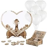 BOFUNX Libro degli Ospiti Matrimonio Libro degli Ospiti Legno Cornice per Libro degli Ospiti Guestbook Matrimonio con 80 Cuori Legno per Bomboniere Decorazione Nozze Festa