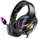 Tatybo Cuffie Gaming Per PS4 PS5 Xbox One, Cuffie con Microfono Cancellazione del Rumore, Stereo Bass Deep LED RGB (Black)