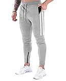 Suwangi Pantaloni Tuta Uomo Palestra Running della Allenamento Slim Fit Design a Righe con Tasche Zip