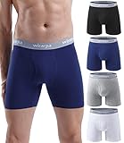 wirarpa Boxer Uomo Cotone Elasticizzato Mutande Uomo Intimo Maschile Senza Etichetta con Mosca Aperta Pacco da 4 Multicolore-Nero Grigio Bianco Blu Scuro Dimensione L