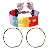 EUYRVAW 1PCS braccialetti stoffa colorati e 2 braccialetti in perline colorate miste -braccialetto dell amicizia, braccialetto ricamato,bracciale portafortuna donna，bracelets en tissu personnalisés