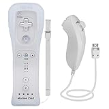 TechKen 2 In 1 Telecomando per Wii Motion Plus Remote Game Controller e Nunchuk Controller per Wii e Wii U con Custodia in Silicone e Cinturino da Polso (White)