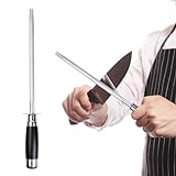 Affilacoltelli Manuale in Acciaio, Asta per Affilatura Professionale, 8inch Affilatore di Coltelli per Cucina, Affilatori Alto Carbonio Acciaio, Honing Steel Manual Knife Sharpener per Master Chef