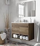 Bagno Italia Mobile bagno sospeso da cm 80 colore Rovere Nordik con lavandino specchio arredo moderno mobili in legno