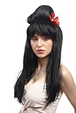 WIG ME UP - 90915-ZA103 Parrucca Donna Carnevale Nero Lunga Liscia con Acconciatura a Banana Beehive Carmen Spagna Geisha China Japan