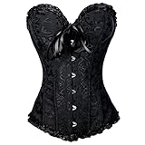 VicSec Corsetto sexy da donna in pizzo, corsetto sexy da donna, vintage, gotico, bustiers, petto intero con bacchette in acciaio, biancheria gotica, top in raso, con perizoma S-3XL