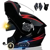 Casco Da Moto Bluetooth, Casco Integrale con 2 Piloti Casco Bluetooth Intercom Omologato DOT/ECE, Leggero, con Doppia Visiera, Casco Modulare per Adulti Uomini Donne S~XL