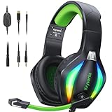 Krysenix PG1 Cuffie Gaming per PS4/PS5/PC/Xbox/Nintendo Switch, Cuffie Xbox One con Microfono Stereo AI, Cuffie PS5 con jack da 3,5 mm e Luce RGB, Nero/Verde