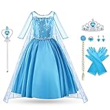 Vicloon Elsa Costume, Set da Principessa Elsa Corona Bacchetta Guanti Treccia, Ragazze Elsa Principessa delle Neve Abiti Partito Vestito Costume