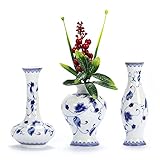 LoveCat Fambe - Set di 3 vasi in ceramica cinese, piccoli vasi in porcellana blu e bianca, set di 3 vasi da fiori classici in ceramica per la casa, la libreria, l arredamento dell armadio