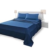 FARFALLAROSSA Lenzuola Matrimoniali Completo, Materiale 100% Puro Cotone, Lenzuola e 2 Federe da Letto, Biancheria da Letto Tinta Unita, blu navy