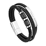 Vnox Bracciale Uomo Personalizzato Acciaio Inossidabile: Bracciale Uomo Pelle Incisione di Contenuti Personalizzati Regalo Uomo Compleanno per Fidanzato Papa(Argento+Nero)