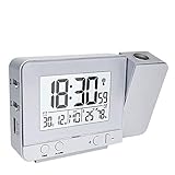 Queta Sveglia Digitale con Proiettore, Schermo a LED, Sveglia Mattutina con Schermo della Temperatura Oraria, Calendario, Suoni di Allarme, Timer Porta USB argento