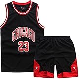 DaceStar 2 Pezzi Completo Basket Bambino, Nero Completo Basket Ragazzo, Magliette e Pantaloni da Basket, Completino Basket Bambino 6 8 10 12 14 Anni(XL)