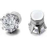 8MM Orecchini Uomo Diamante,Magneti Orecchini Finti Uomo Click-on Fake Piercing Finto Dilatatore Fake Plug,Argento Zirconi Simulato Diamante Brillanti 1 Paio (8mm)