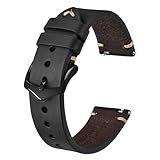 BISONSTRAP Cinturini per Orologi da Uomo, Cinturini in Pelle Cuciti a Mano, Sgancio Rapido, 24mm, Nero con Fibbia Nera