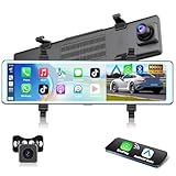 Podofo Specchio Telecamera per Auto per Retromarcia con Wireless Carplay Android Auto 11,26" IPS Touchscreen Mirror Dashcam Doppio Retrovisore Dash Cam per Auto, 2 Schermi Divisi, Bluetooth