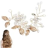 Accessori per Capelli da Sposa, Accessorio Capelli Sposa con Fiore di Vite Perla Decorazioni con Strass, Ornamenti di Strass Nuziali Fascia per Acconciature Perla in Cristallo per Donne Ragazze Oro