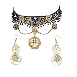 JinYu Collana girocollo e orecchini steampunk Set di braccialetti per Steampunk Halloween Punk Costume Party Retro Gear Clock Cog Donne Gothic