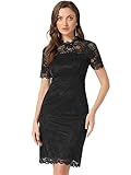 Allegra K Donna Vestiti in Pizzo Elegante Foreale Abito da Sera Cocktail con Maniche Corte Nero XL