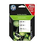 HP 301 E5Y87EE Cartucce Originali, 545 Pagine, per Stampanti a Getto di Inchiostro HP DeskJet 1050, 2540, 3050, HP OfficeJet 2620, 4630 e HP ENVY 4500, 5530, Confezione da 3, 2xNero/1xTricromia