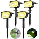 4 Pezzi Faretti Energia Solare da Esterno, 72 LED Faretti Solari a LED da Esterno 3 Livelli di Luminosità, IP65 Impermeabile Lampioncini Solari da Giardino per Cortile, Vialetto, Alberi, Bianco Caldo