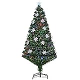 HOMCOM Albero di Natale Artificiale da 150 cm con 21 luci LED a Forma di Cristallo di Neve e Fibre Ottiche, 180 Rami, Verde