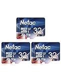 Netac 32G Scheda Micro SD Set da 3, Scheda di Memoria A1, U1, C10, V10, FHD, 600X, UHS-I Velocità fino a 90/10 MB/sec(R/W) Micro SD Card per Telefono, Videocamera, Switch, Gopro, Tablet