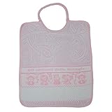 Bavaglino con elastico da ricamare GIUNGLA Bavaglino grande spugna cm.28x33, per pappa, asilo e scuola materna con tela aida per ricamare il nome a punto croce Cotone 100% Made in Italy (Rosa)