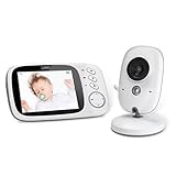 GHB Baby Monitor Video e Audio 3.2   750mAh Batteria Videocamera con Sensore di Temperatura e VOX 8 Ninne Nanne Citofono Bidirezionale Visione Notturna