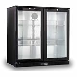 METRO Professional Frigo Vetrina per bevande con porta in vetro, 90x53x86.5 cm, acciaio/alluminio/vetro, refrigerazione ad aria, con serratura e chiave (Nero, 198 L)