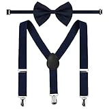 Daelesr Bretelle per Bambini Papillon Elastici, Bretelle Y e Papillon Set, Set di Cinghie Regolabili per Papillon per Ragazzi Ragazza da 1 a 10 Anni (Blu Navy)