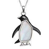 Kiara Jewellery - Collana con ciondolo a forma di pinguino intarsiato con madreperla su catenina da 45,7 cm, placcata in rodio non ossidante.