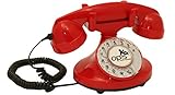 FunkyFon cable: Telefono Fisso Casa degli oggetti design di Opis Technology/telefono fisso anziani con disco combinatore in stilo degli anni  20 con moderno campanello elettronico (rosso)