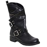 Toocool - Stivali Donna Bassi Biker Boots Motociclista Stivaletti Fibbie Anfibi SA9907 [36,Nero]