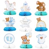 9pz Centrotavola Battesimo Bimbo, Decorazione Orsetto Blu Battesimo Bambino, Gender Reveal Party Decorations Addobbi Tavola 3D Orso per Nascita Compleanno Bimbo Baby Shower