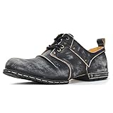 OSSTONE Stivali da motociclista da uomo Vintage Setolato Nero Caviglia Camminare Moda Lace-Up Pelle Chukka Stivali Uomo Scarpe Casual OS-6015-1-E-10-R